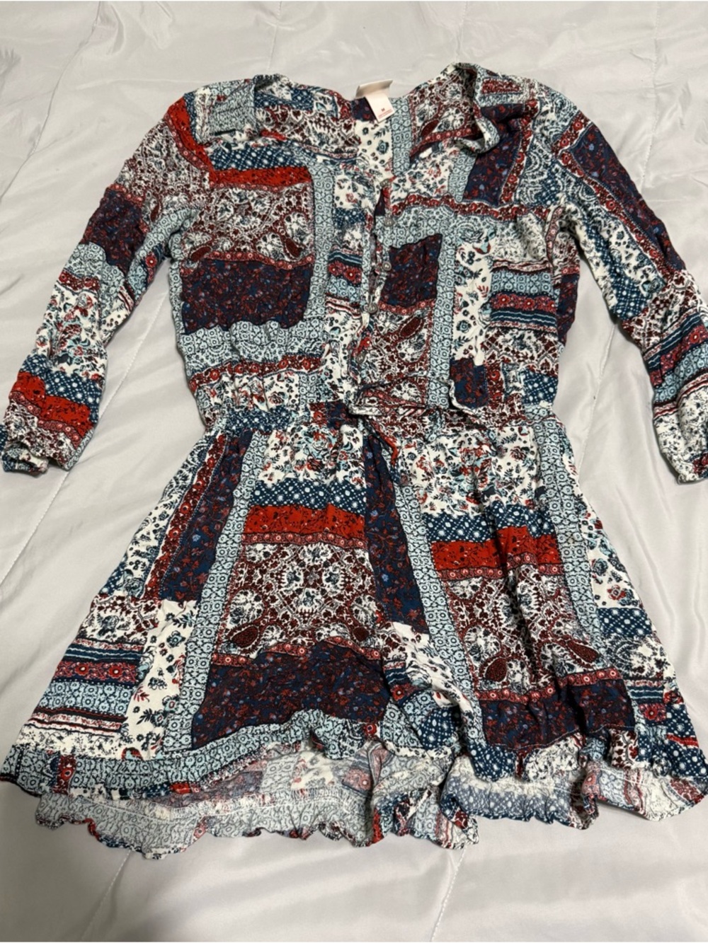 Mossimo Supply Co. Red, Navy & White Patchwork Romper